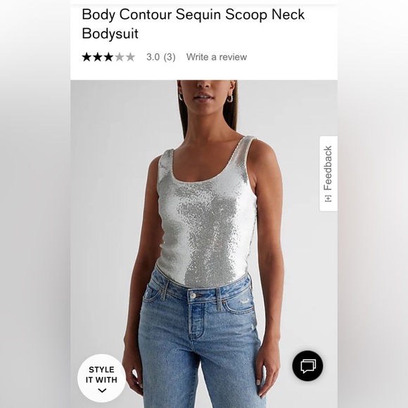 Express Body Contour Sequin Scoop Neck Bodysuit - Picture 2 of 7